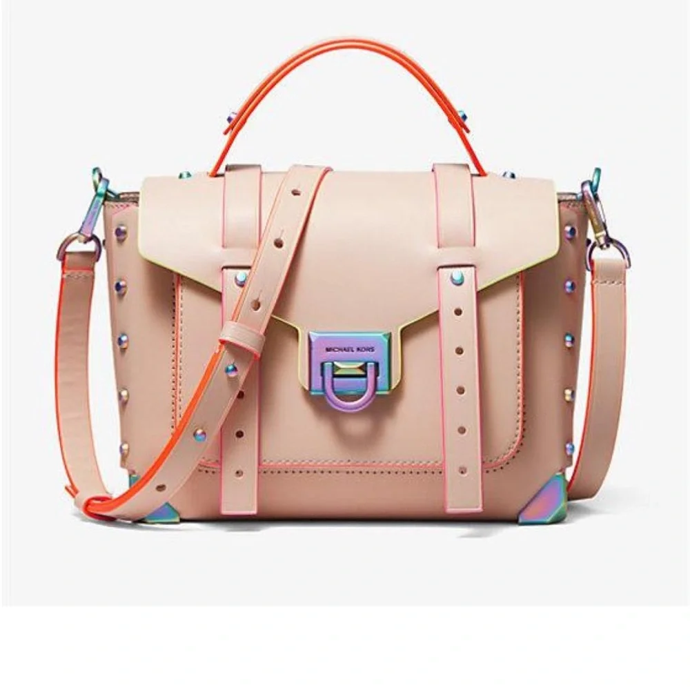 NWT Michael Kors Manhattan School Satchel in Soft Pink Contrast Trim